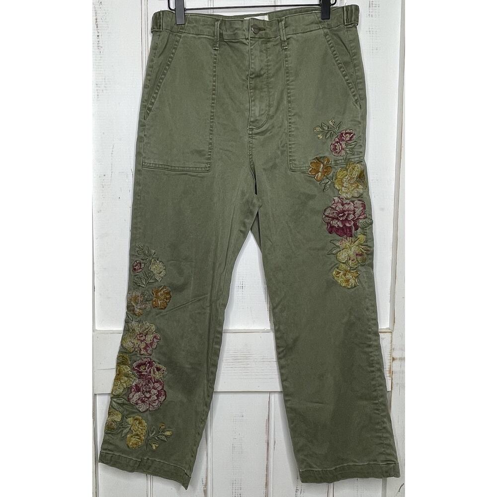 Driftwood Jeans Portofino Utility Boyfriend Crop Pant Floral Embroidered Boho XL